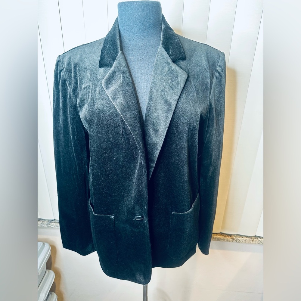 Y2K Devon Vintage 80’s Elegant Black Goth Velour Women's Blazer Size Large